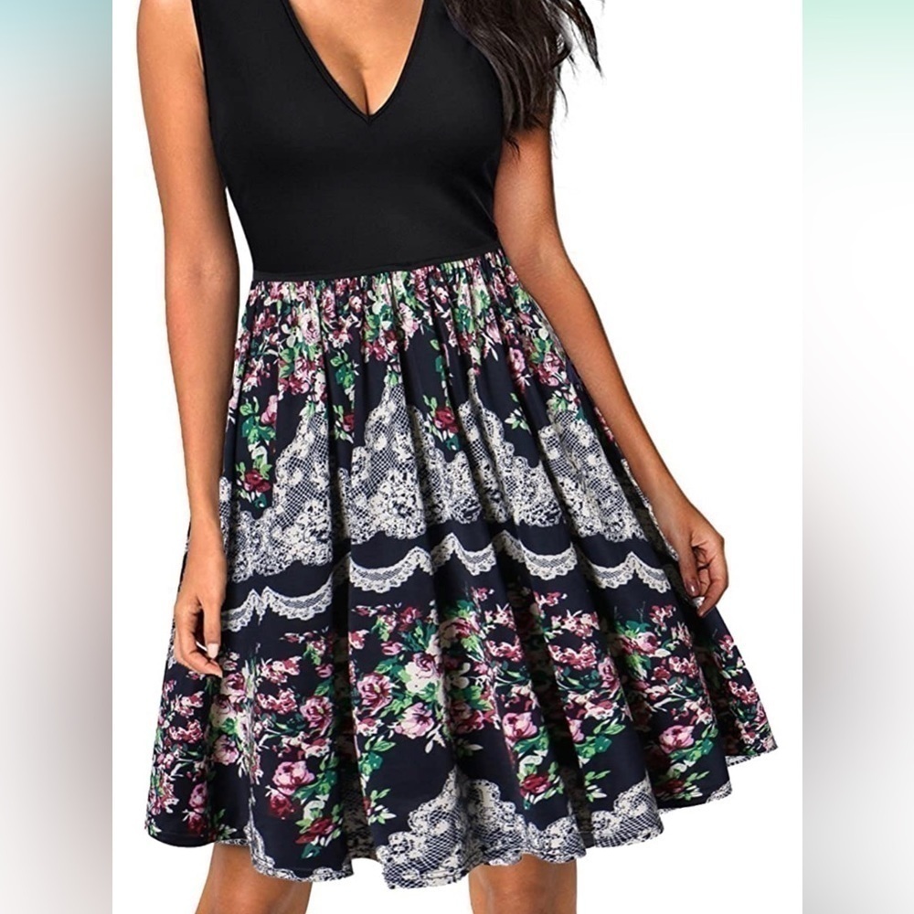 Women's Flower Floral Print Dresses Cocktail Party Dress size small stretchy